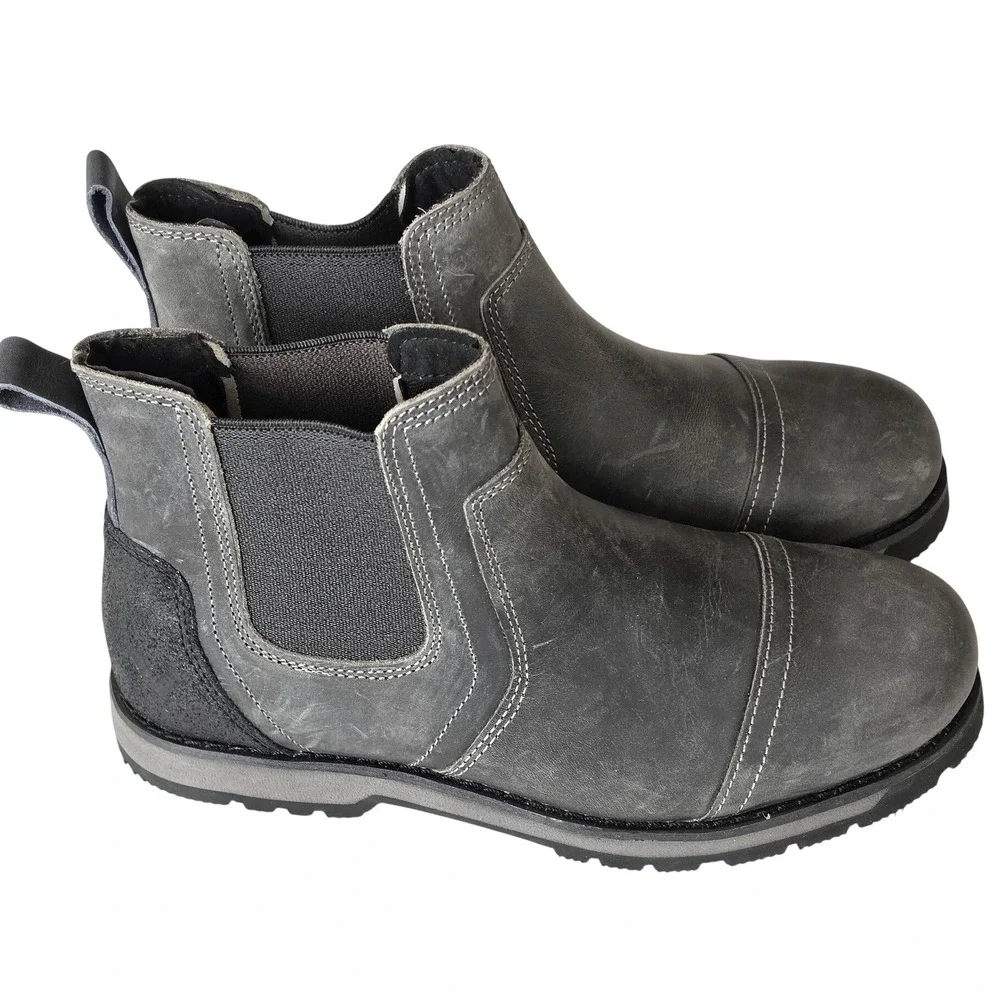 Territory Mens Grey Leather Chelsea Boots Cap Toe Ankle Boot PO 005638 Size 8